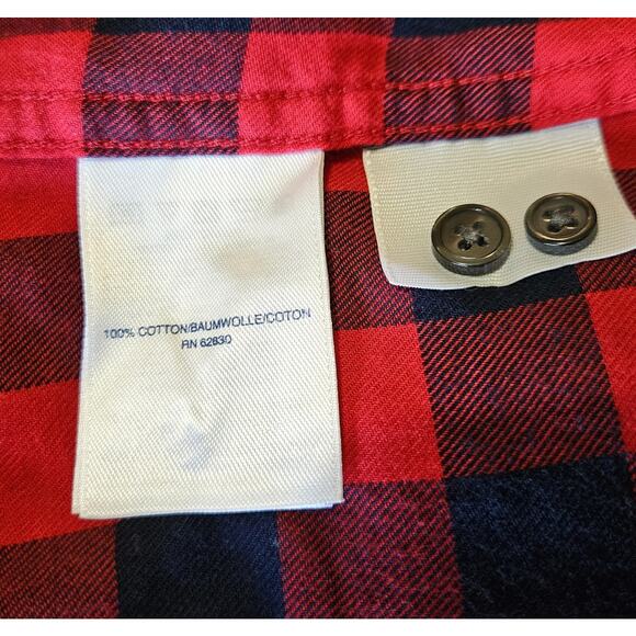 LANDS END Women 10 Flannel Tunic Shirt Red Buffalo Check Pintuck Pleats 40" - Picture 8 of 8